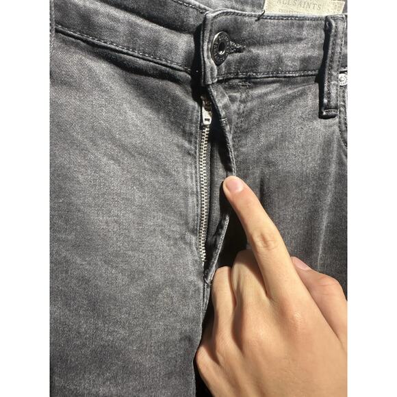 All Saints Jeans Mens 34x32 Cigarette Black Denim Skinny Stretch Button Fly - Picture 2 of 9